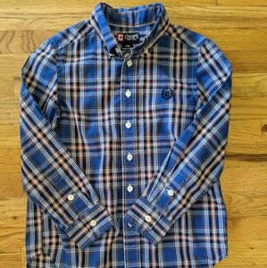 Chaps Blue and Orange Plaid Button-Down Shirt